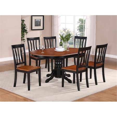East West Furniture 5PC Oval Dining Set with Single Pedestal with 18 in. butterfly leaf and 4 wood seat chairs AVAT5-BLK-W